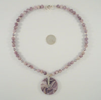 Bold Vintage Sterling Silver Beaded Amethyst and Lavender Pearl w/ Open Circular Pendant Toggle Necklace 21"