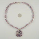 Bold Vintage Sterling Silver Beaded Amethyst and Lavender Pearl w/ Open Circular Pendant Toggle Necklace 21"