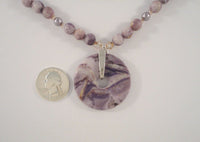 Bold Vintage Sterling Silver Beaded Amethyst and Lavender Pearl w/ Open Circular Pendant Toggle Necklace 21"