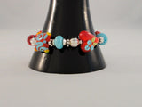 Fun Funky Chunky Vintage Sterling Silver Red & Turquoise Blue Heart Themed Fused Glass Fancy 7.5"