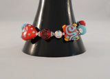 Fun Funky Chunky Vintage Sterling Silver Red & Turquoise Blue Heart Themed Fused Glass Fancy 7.5"