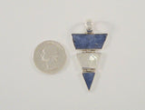Unusual Chunky Handcrafted Vintage Sterling Silver & Denim Blue Lapis Lazuli 3-Part Hinged Triangular Panel Pendant