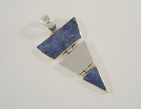 Unusual Chunky Handcrafted Vintage Sterling Silver & Denim Blue Lapis Lazuli 3-Part Hinged Triangular Panel Pendant