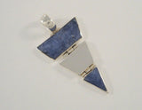 Unusual Chunky Handcrafted Vintage Sterling Silver & Denim Blue Lapis Lazuli 3-Part Hinged Triangular Panel Pendant