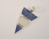 Unusual Chunky Handcrafted Vintage Sterling Silver & Denim Blue Lapis Lazuli 3-Part Hinged Triangular Panel Pendant