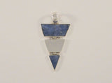 Unusual Chunky Handcrafted Vintage Sterling Silver & Denim Blue Lapis Lazuli 3-Part Hinged Triangular Panel Pendant