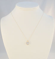 Sparkly Signed Vintage Solid 14K Yellow & White Gold w/ 8 Diamonds Pave Illusion Heart Pendant Necklace 18.5"