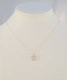 Sparkly Signed Vintage Solid 14K Yellow & White Gold w/ 8 Diamonds Pave Illusion Heart Pendant Necklace 18.5"