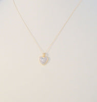 Sparkly Signed Vintage Solid 14K Yellow & White Gold w/ 8 Diamonds Pave Illusion Heart Pendant Necklace 18.5"