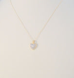 Sparkly Signed Vintage Solid 14K Yellow & White Gold w/ 8 Diamonds Pave Illusion Heart Pendant Necklace 18.5"