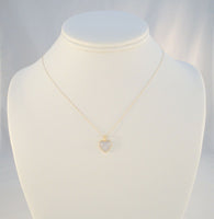 Sparkly Signed Vintage Solid 14K Yellow & White Gold w/ 8 Diamonds Pave Illusion Heart Pendant Necklace 18.5"