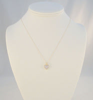 Sparkly Signed Vintage Solid 14K Yellow & White Gold w/ 8 Diamonds Pave Illusion Heart Pendant Necklace 18.5"