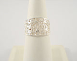 Detailed Vintage Sterling Silver Intricate Carved Mythical Design 13mm Wide Band Ornate Ring Size 7.5