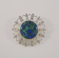 Large Detailed Vintage Sterling Silver & Azurite Malachite Kids Children holding hands around Planet Earth Pin Brooch