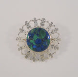 Large Detailed Vintage Sterling Silver & Azurite Malachite Kids Children holding hands around Planet Earth Pin Brooch