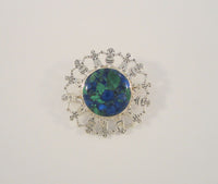 Large Detailed Vintage Sterling Silver & Azurite Malachite Kids Children holding hands around Planet Earth Pin Brooch