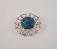 Large Detailed Vintage Sterling Silver & Azurite Malachite Kids Children holding hands around Planet Earth Pin Brooch