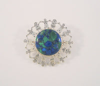 Large Detailed Vintage Sterling Silver & Azurite Malachite Kids Children holding hands around Planet Earth Pin Brooch