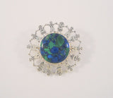 Large Detailed Vintage Sterling Silver & Azurite Malachite Kids Children holding hands around Planet Earth Pin Brooch