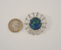 Large Detailed Vintage Sterling Silver & Azurite Malachite Kids Children holding hands around Planet Earth Pin Brooch