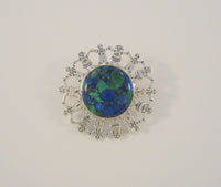 Large Detailed Vintage Sterling Silver & Azurite Malachite Kids Children holding hands around Planet Earth Pin Brooch