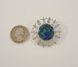 Large Detailed Vintage Sterling Silver & Azurite Malachite Kids Children holding hands around Planet Earth Pin Brooch