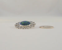 Large Detailed Vintage Sterling Silver & Azurite Malachite Kids Children holding hands around Planet Earth Pin Brooch