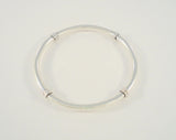 Handcrafted Vintage Sterling Silver Round 6.35mm Bangle Bracelet w/ Applied Wrapped Spiral Ring Details  7.75"