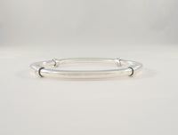 Handcrafted Vintage Sterling Silver Round 6.35mm Bangle Bracelet w/ Applied Wrapped Spiral Ring Details  7.75"