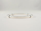 Handcrafted Vintage Sterling Silver Round 6.35mm Bangle Bracelet w/ Applied Wrapped Spiral Ring Details  7.75"