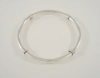 Handcrafted Vintage Sterling Silver Round 6.35mm Bangle Bracelet w/ Applied Wrapped Spiral Ring Details  7.75"