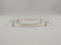 Handcrafted Vintage Sterling Silver Round 6.35mm Bangle Bracelet w/ Applied Wrapped Spiral Ring Details  7.75"