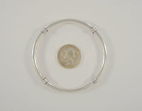 Handcrafted Vintage Sterling Silver Round 6.35mm Bangle Bracelet w/ Applied Wrapped Spiral Ring Details  7.75"