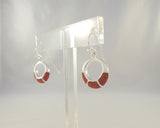 Richly Colored Signed Vintage Sterling Silver w/ Red Jasper Inlay Open Circle Hook Long Dangle Earrings