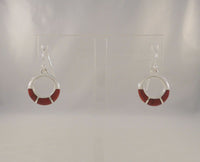 Richly Colored Signed Vintage Sterling Silver w/ Red Jasper Inlay Open Circle Hook Long Dangle Earrings