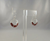 Richly Colored Signed Vintage Sterling Silver w/ Red Jasper Inlay Open Circle Hook Long Dangle Earrings