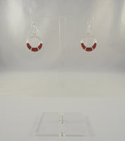 Richly Colored Signed Vintage Sterling Silver w/ Red Jasper Inlay Open Circle Hook Long Dangle Earrings