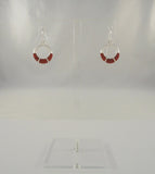 Richly Colored Signed Vintage Sterling Silver w/ Red Jasper Inlay Open Circle Hook Long Dangle Earrings