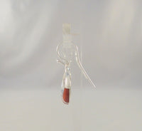 Richly Colored Signed Vintage Sterling Silver w/ Red Jasper Inlay Open Circle Hook Long Dangle Earrings