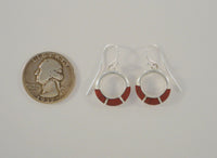 Richly Colored Signed Vintage Sterling Silver w/ Red Jasper Inlay Open Circle Hook Long Dangle Earrings