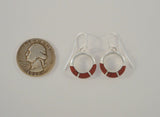 Richly Colored Signed Vintage Sterling Silver w/ Red Jasper Inlay Open Circle Hook Long Dangle Earrings