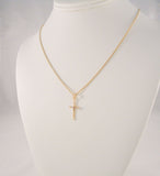 Signed Vintage Solid 14K Yellow Gold w/ Diamond Accent Modern Openwork Christian Cross Pendant Necklace Quality 20" Chain