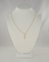 Signed Vintage Solid 14K Yellow Gold w/ Diamond Accent Modern Openwork Christian Cross Pendant Necklace Quality 20" Chain