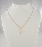 Signed Vintage Solid 14K Yellow Gold w/ Diamond Accent Modern Openwork Christian Cross Pendant Necklace Quality 20" Chain