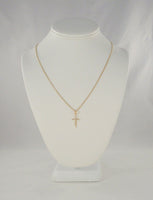 Signed Vintage Solid 14K Yellow Gold w/ Diamond Accent Modern Openwork Christian Cross Pendant Necklace Quality 20" Chain