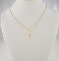 Signed Vintage Solid 14K Yellow Gold w/ Diamond Accent Modern Openwork Christian Cross Pendant Necklace Quality 20" Chain