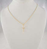 Signed Vintage Solid 14K Yellow Gold w/ Diamond Accent Modern Openwork Christian Cross Pendant Necklace Quality 20" Chain