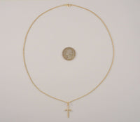 Signed Vintage Solid 14K Yellow Gold w/ Diamond Accent Modern Openwork Christian Cross Pendant Necklace Quality 20" Chain