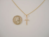 Signed Vintage Solid 14K Yellow Gold w/ Diamond Accent Modern Openwork Christian Cross Pendant Necklace Quality 20" Chain