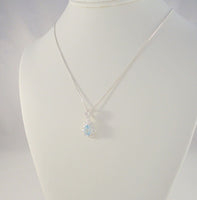 Chic Sparkly Signed Vintage Sterling Silver Pear Shaped Blue w/ White Topaz Pendant Necklace 18"